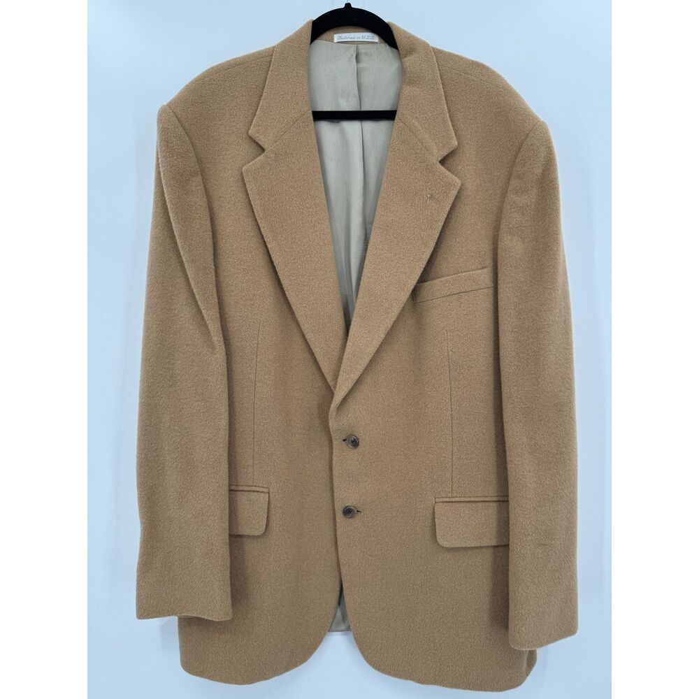 CLUB ROOM Vintage 100% Camel Hair Tan 2 Button Blazer Jacket Size 44L Long